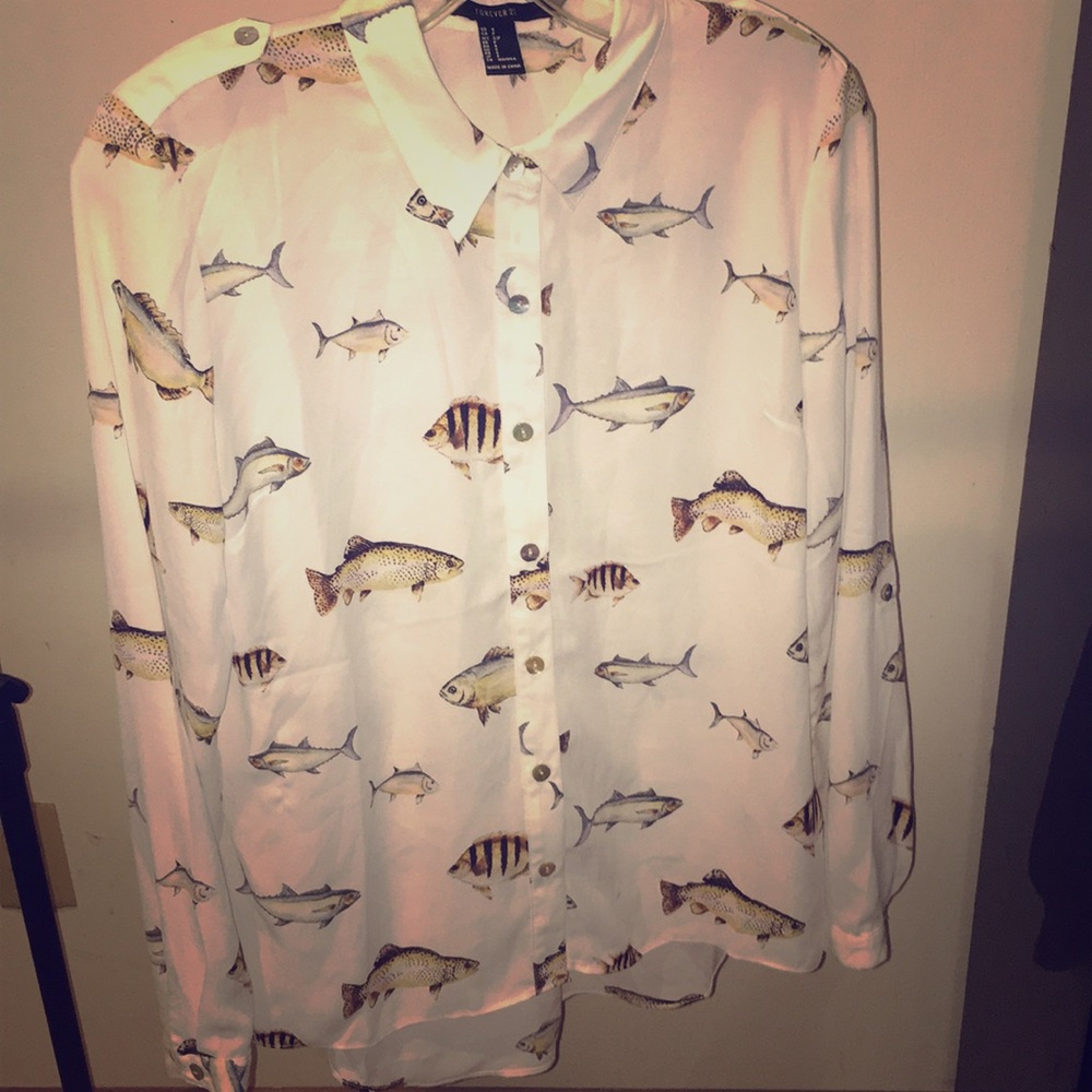 White button down Forever 21 fish shirt